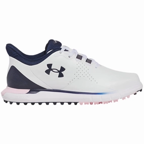 Under Armour Drive Fade Ladies Spikeless Waterproof Shoes - White/Prime Pink/Midnight Navy Under Armour golf footwear styles