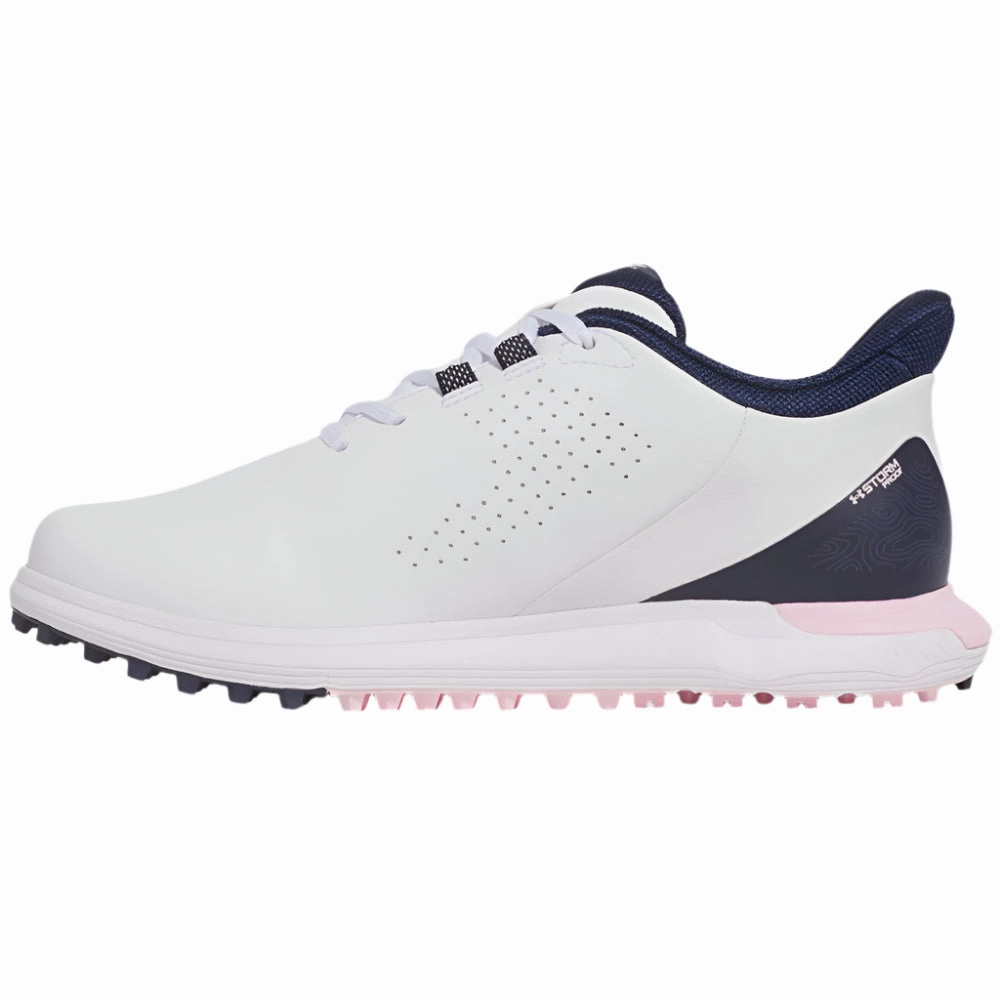 Under Armour Drive Fade Ladies Spikeless Waterproof Shoes - White/Prime Pink/Midnight Navy Performance Golf Trainers