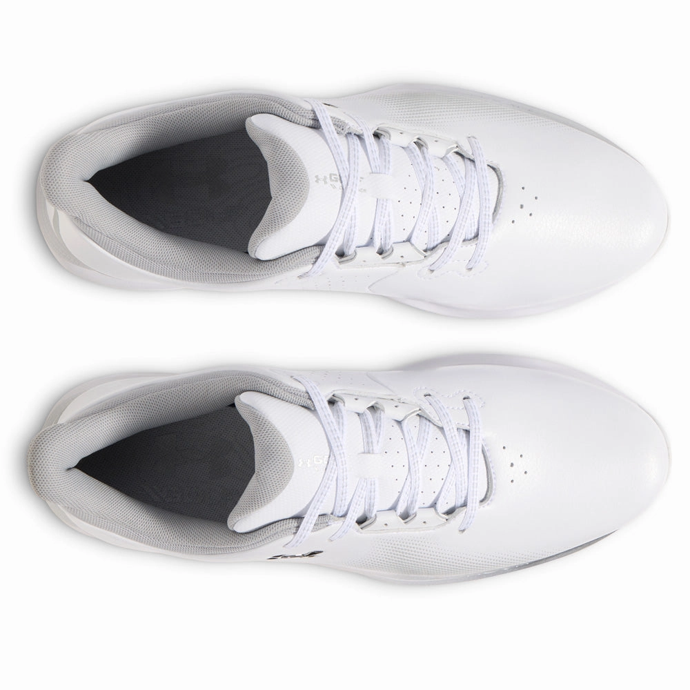 Under Armour Drive Fade Spiked Waterproof Shoes - White/White/Metallic Silver Performance Golf Trainers