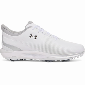 Under Armour Drive Fade Spiked Waterproof Shoes - White/White/Metallic Silver Under Armour golf footwear styles