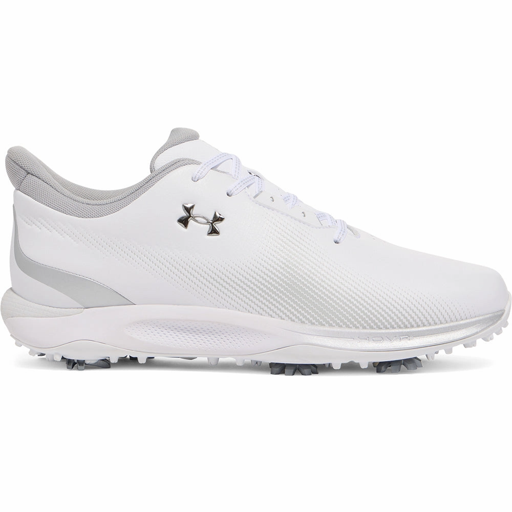Under Armour Drive Fade Spiked Waterproof Shoes - White/White/Metallic Silver Under Armour golf footwear styles