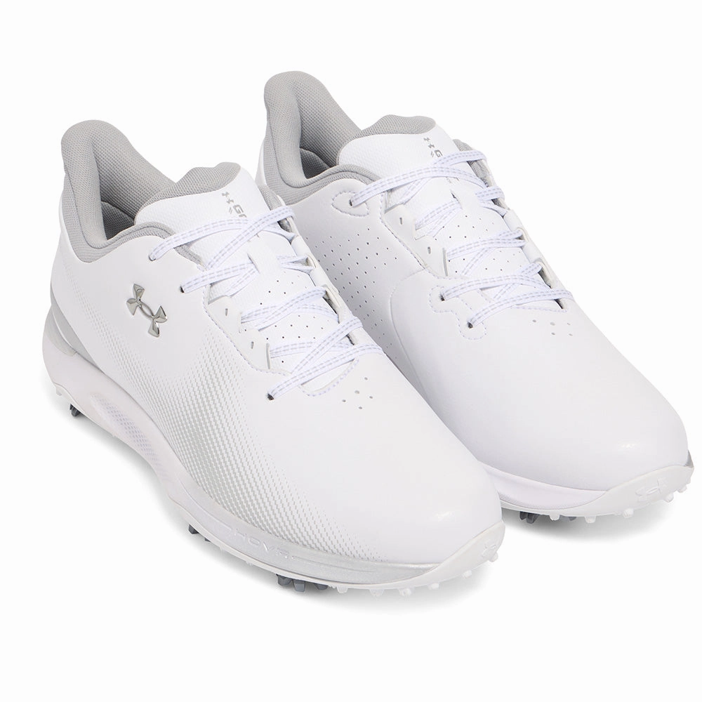 Under Armour Drive Fade Spiked Waterproof Shoes - White/White/Metallic Silver Performance Golf Trainers
