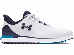 Under Armour Drive Fade Spikeless Waterproof Shoes - White/Capri/Midnight Navy Under Armour golf footwear styles