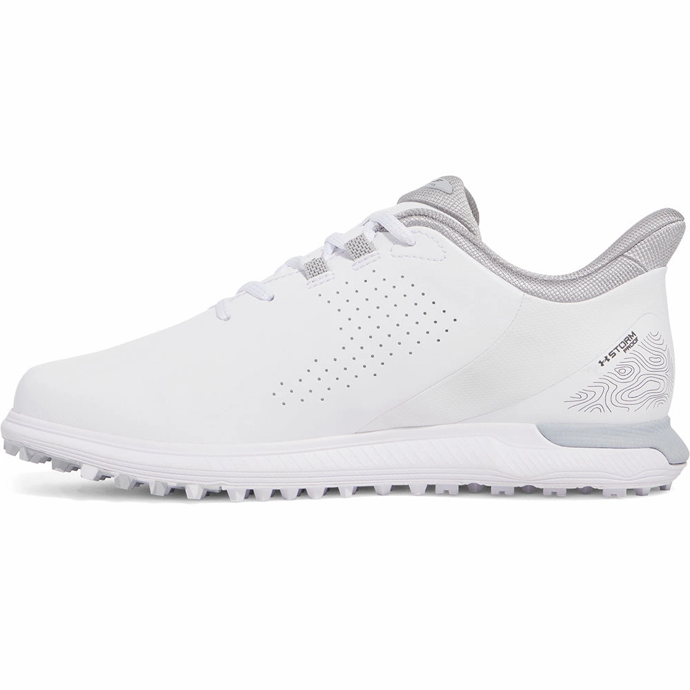 Under Armour Drive Fade Spikeless Waterproof Shoes - White/White/Metallic Silver Performance Golf Trainers