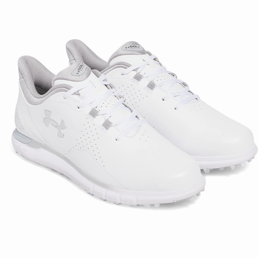 Under Armour Drive Fade Spikeless Waterproof Shoes - White/White/Metallic Silver Performance Golf Trainers