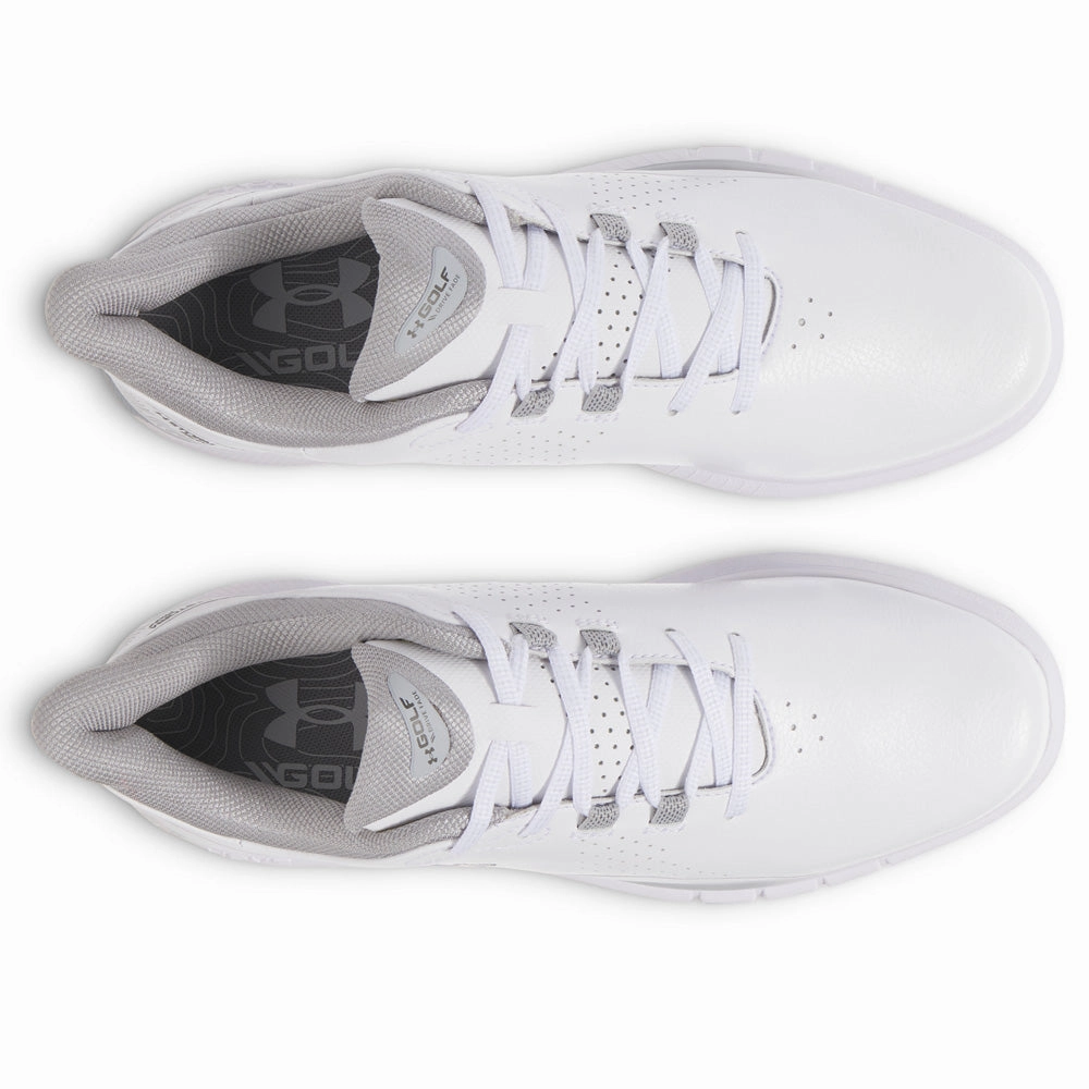 Under Armour Drive Fade Spikeless Waterproof Shoes - White/White/Metallic Silver Performance Golf Trainers