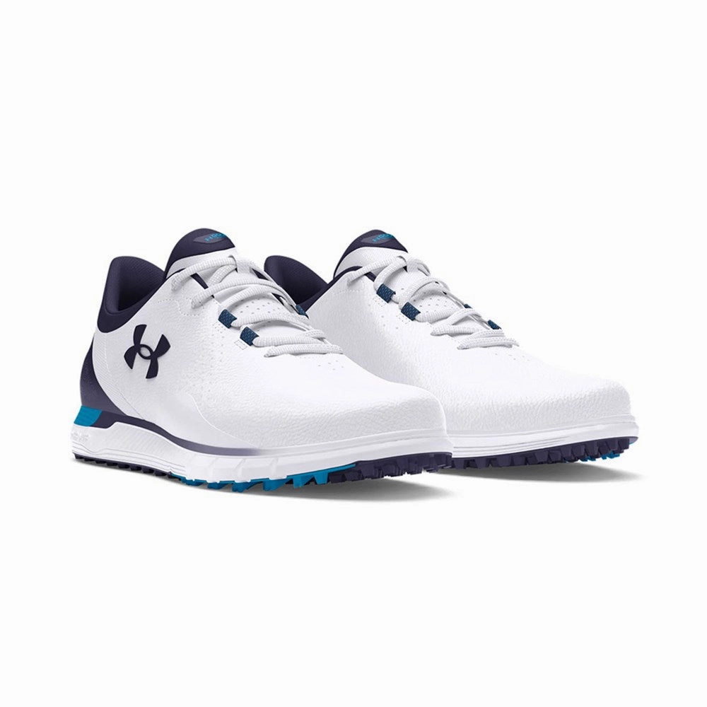 Under Armour Drive Fade Spikeless Wide Golf Shoes - White/Capri Pro Grip Golf Cleats