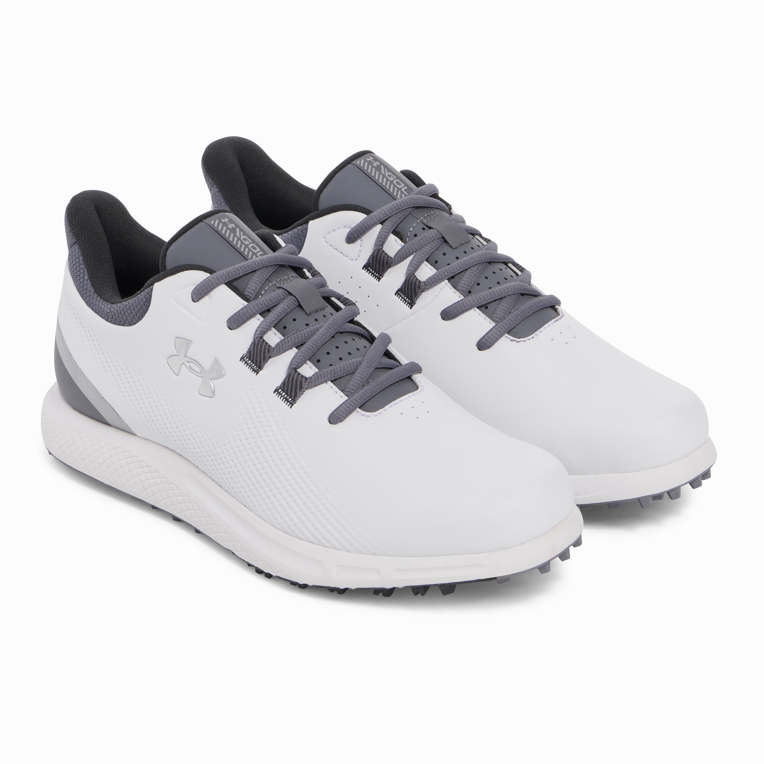 Under Armour Drive Medal Spikeless Golf Shoes - White/Titan Grey Pro Grip Golf Cleats