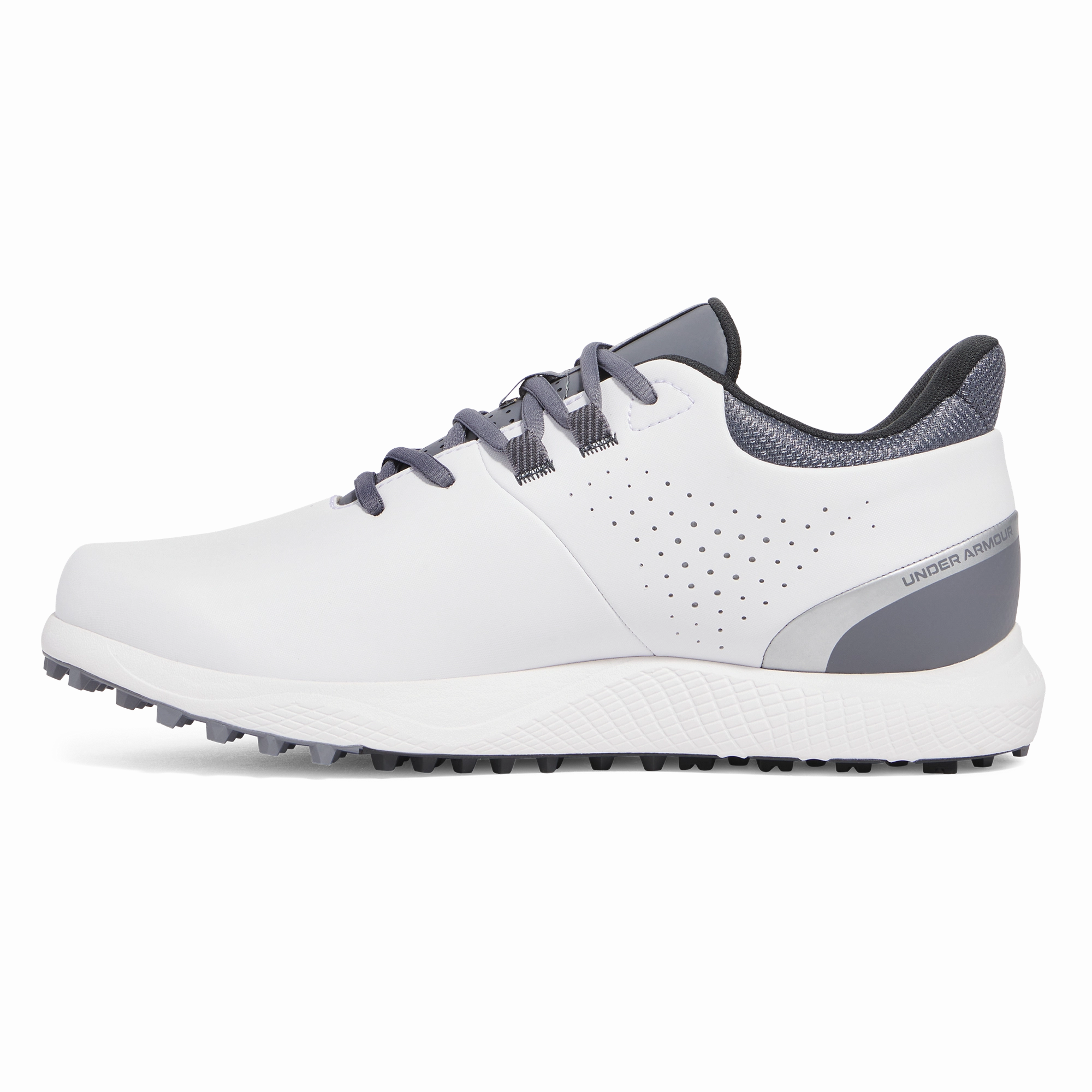 Under Armour Drive Medal Spikeless Golf Shoes - White/Titan Grey Pro Grip Golf Cleats