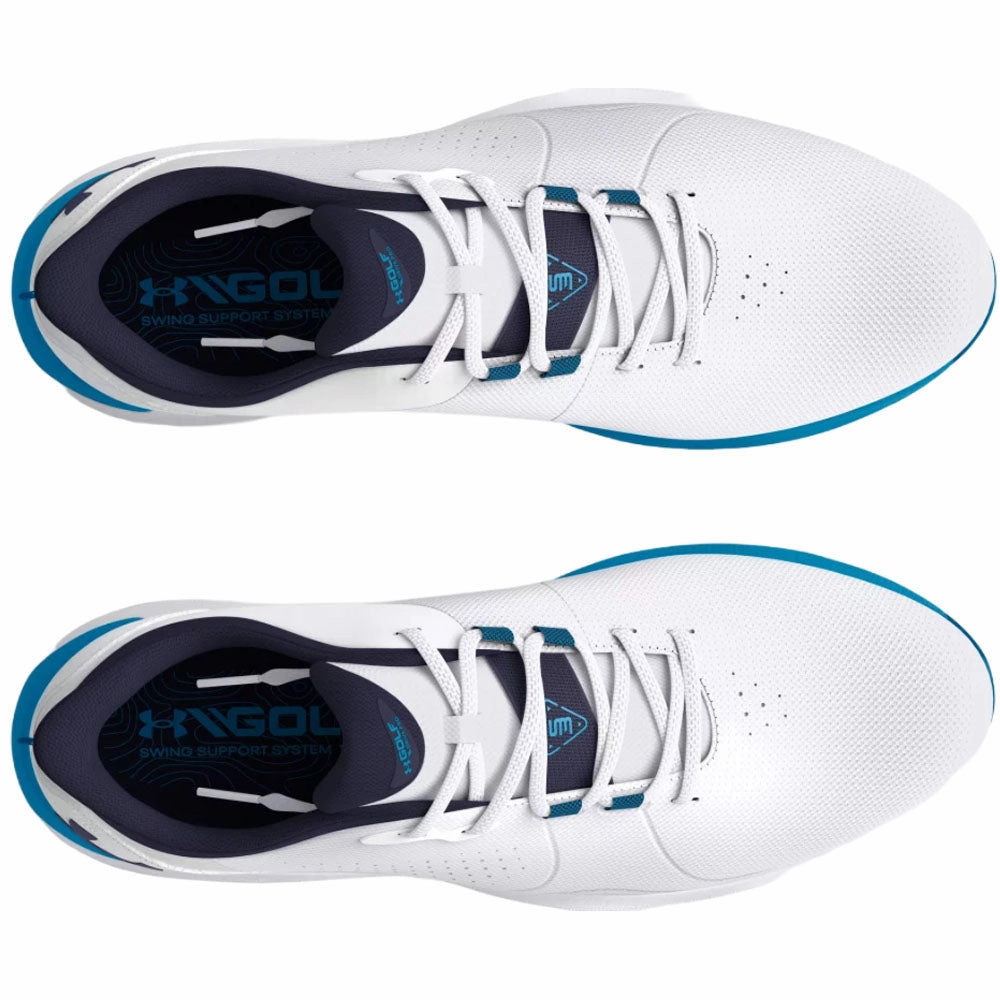 Under Armour Drive Pro Spiked Waterproof Shoes - White/Capri/Midnight Navy Performance Golf Trainers