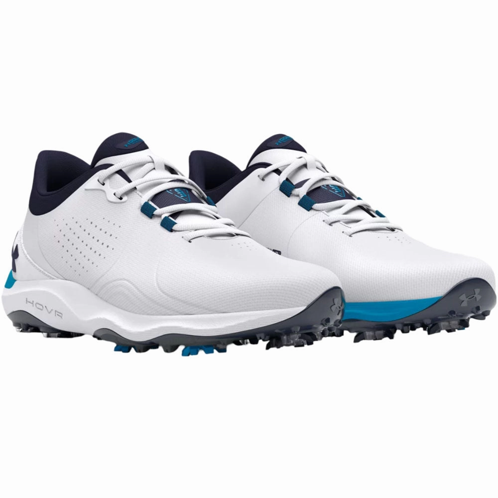 Under Armour Drive Pro Spiked Waterproof Shoes - White/Capri/Midnight Navy Performance Golf Trainers