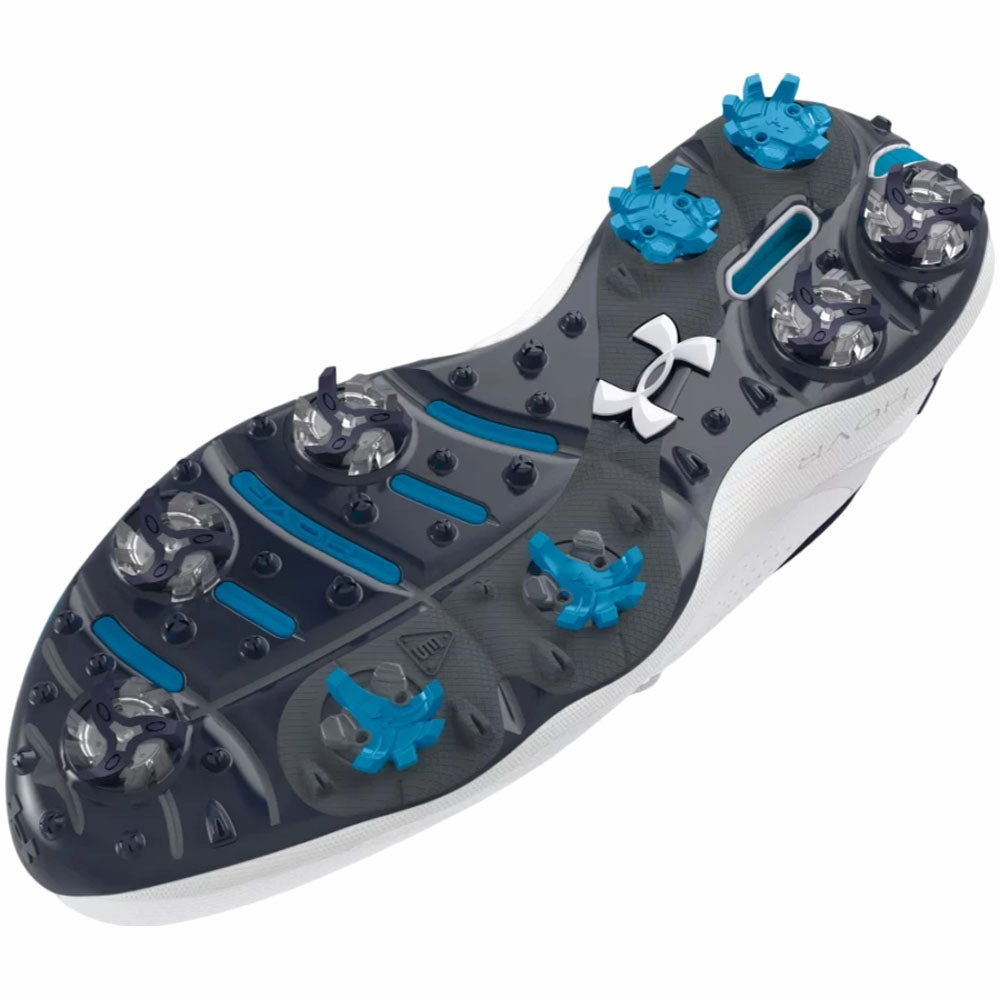Under Armour Drive Pro Spiked Waterproof Shoes - White/Capri/Midnight Navy Performance Golf Trainers