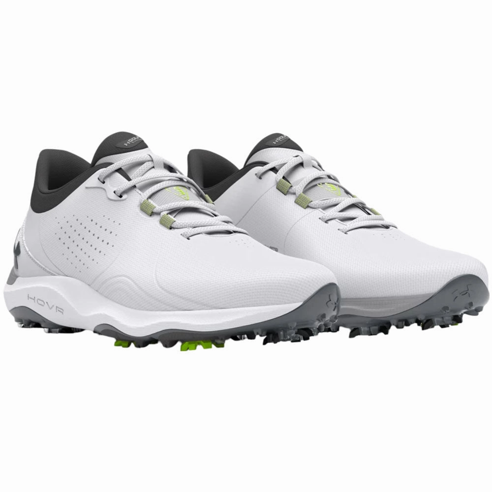 Under Armour Drive Pro Spiked Waterproof Shoes - White/White/Metallic Gun M Performance Golf Trainers