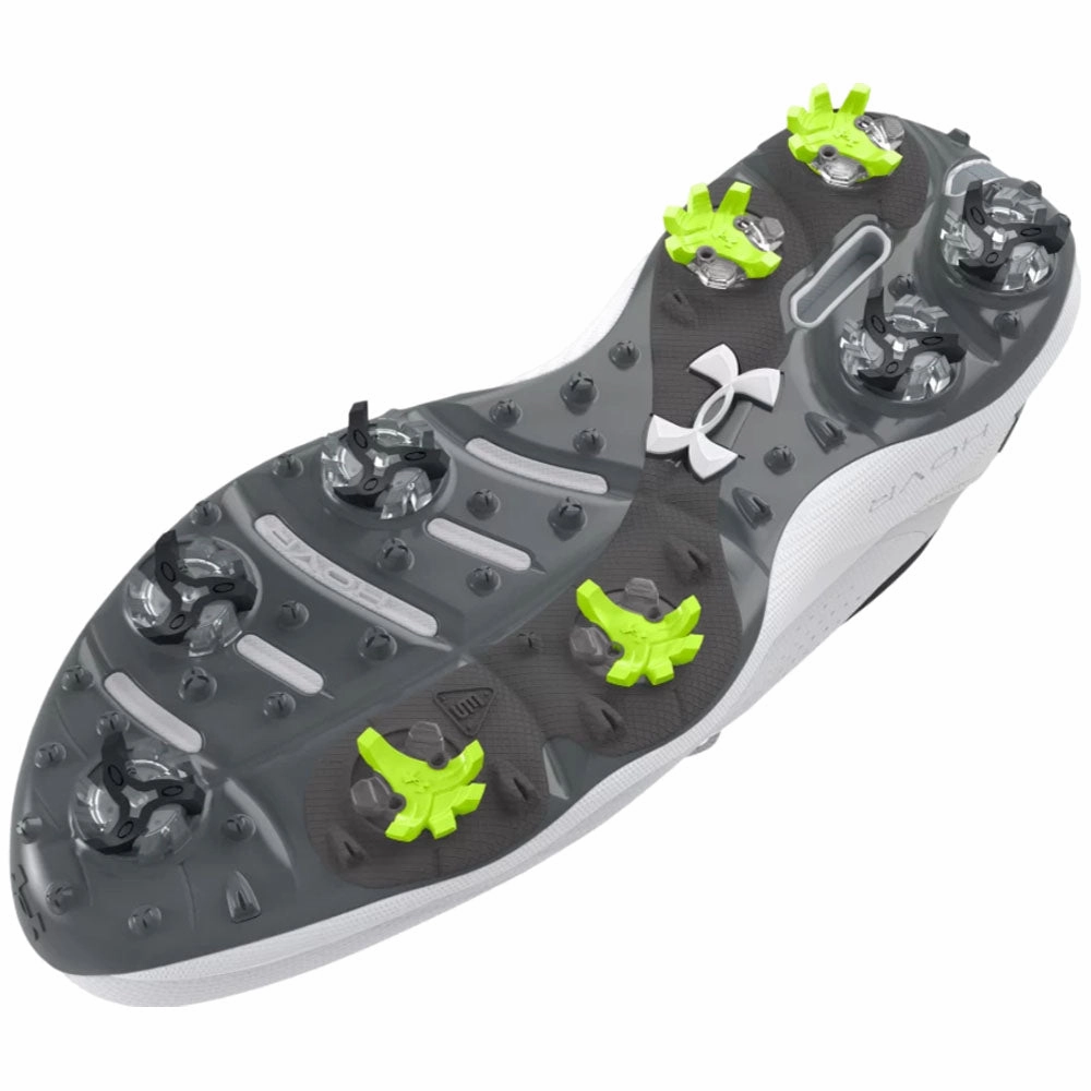 Under Armour Drive Pro Spiked Waterproof Shoes - White/White/Metallic Gun M Performance Golf Trainers