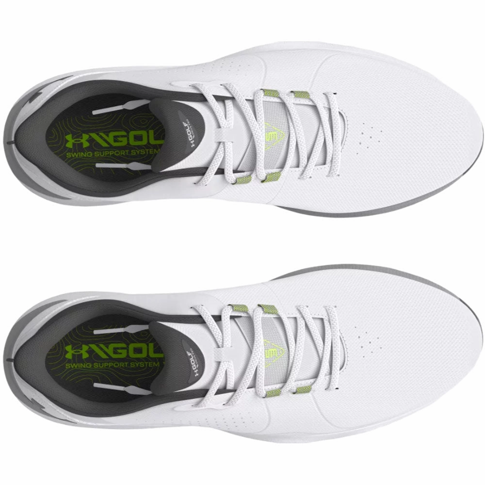 Under Armour Drive Pro Spiked Waterproof Shoes - White/White/Metallic Gun M Performance Golf Trainers