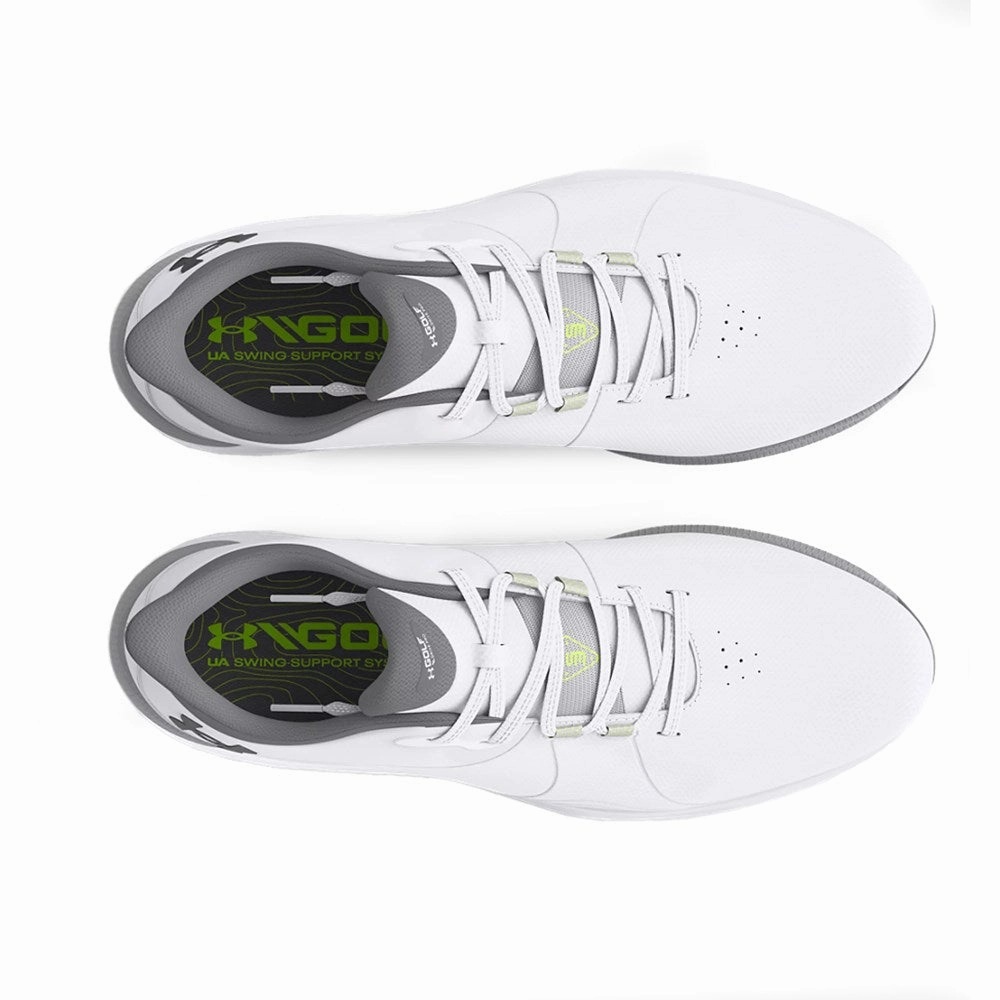Under Armour Drive Pro Spikeless Golf Shoes - White/Metallic Gun Metal Pro Grip Golf Cleats