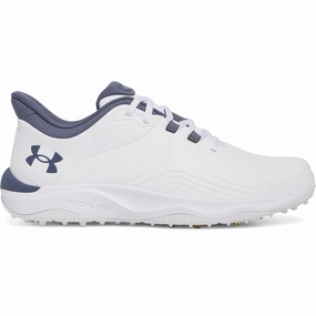 Under Armour Drive Pro Spikeless Waterproof Shoes - White/Metallic Gold/Downpour Grey Under Armour golf footwear styles