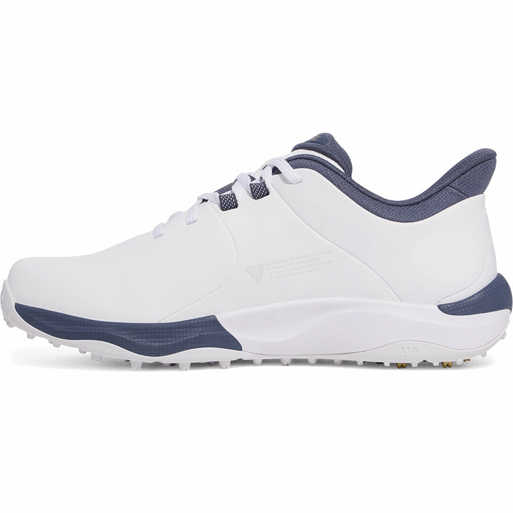 Under Armour Drive Pro Spikeless Waterproof Shoes - White/Metallic Gold/Downpour Grey Performance Golf Trainers