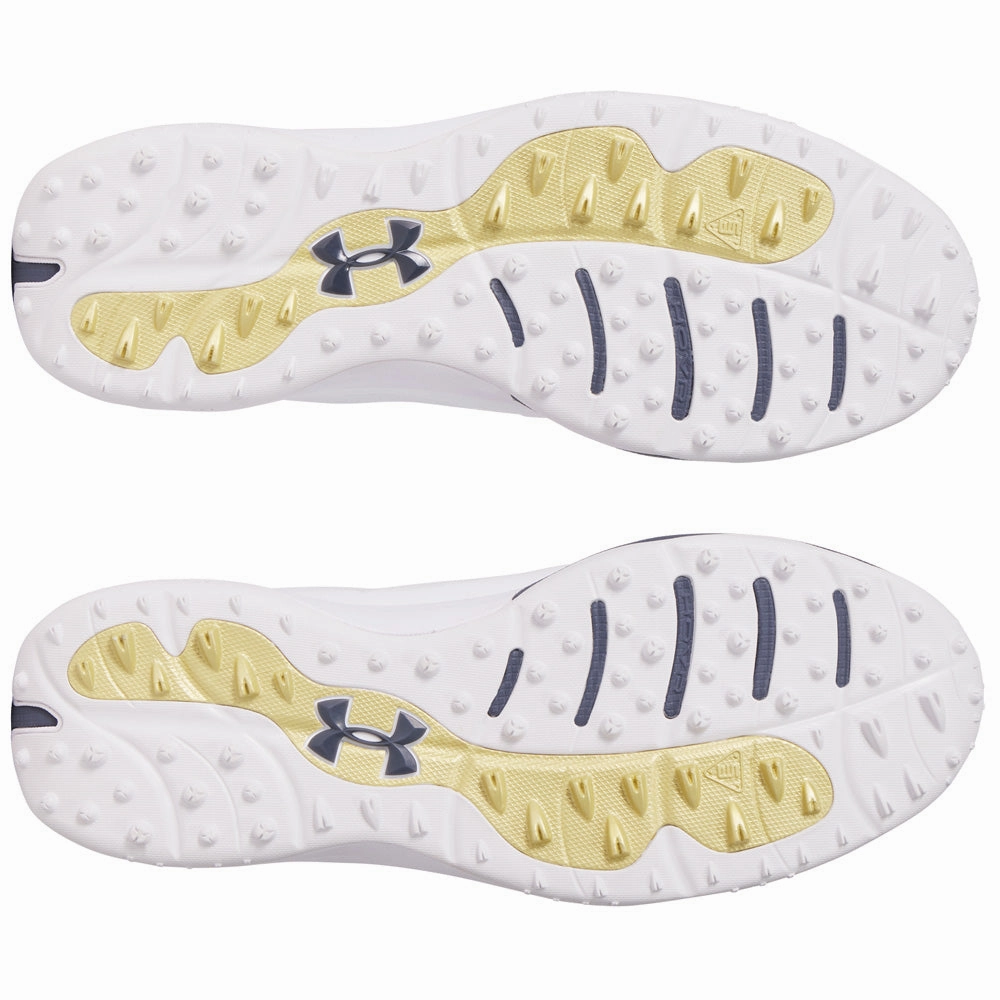 Under Armour Drive Pro Spikeless Waterproof Shoes - White/Metallic Gold/Downpour Grey Performance Golf Trainers