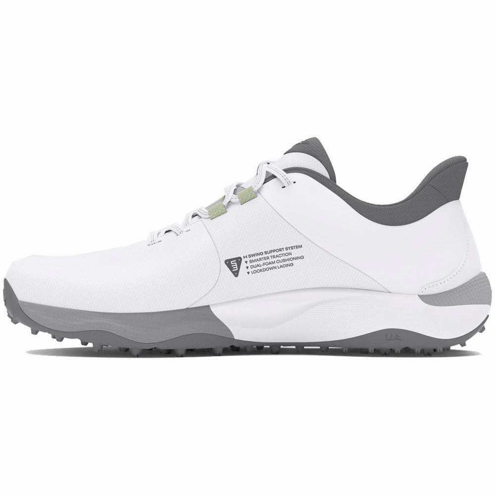 Under Armour Drive Pro Spikeless Waterproof Shoes - White/White/Metallic Gun M Performance Golf Trainers