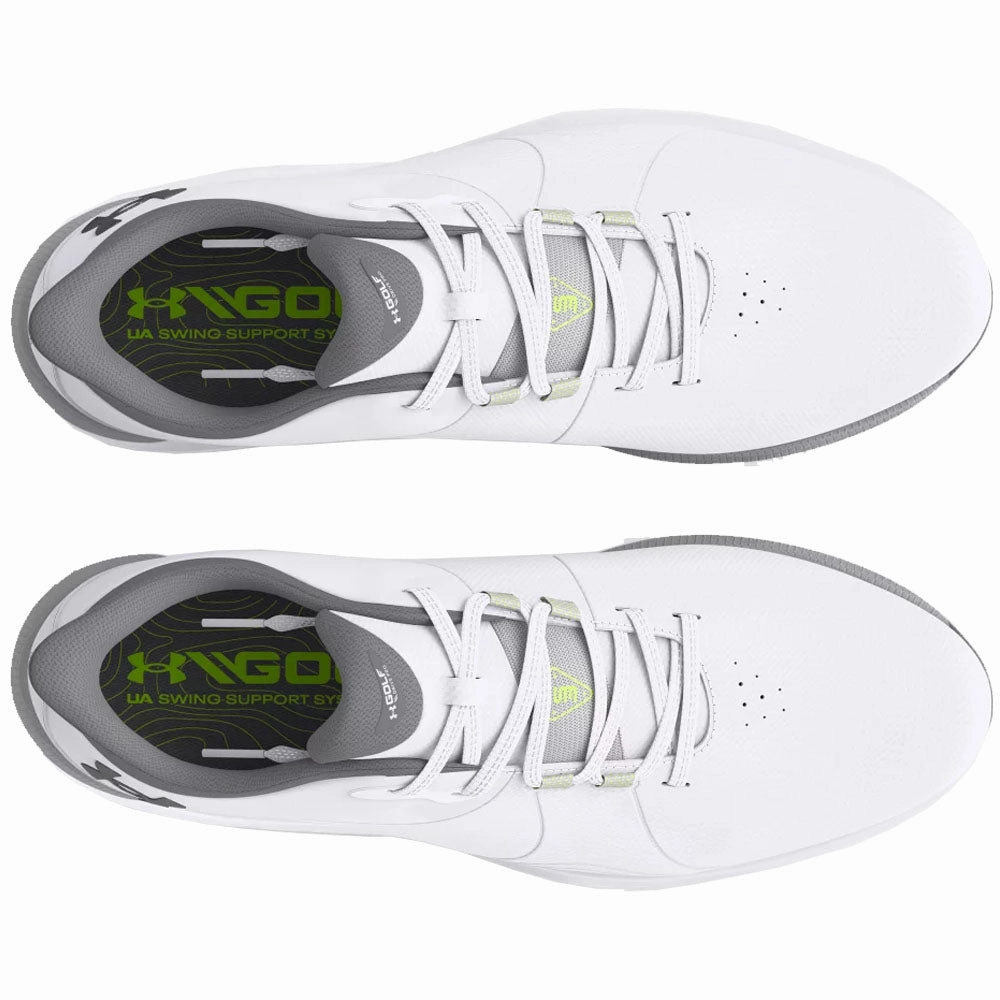 Under Armour Drive Pro Spikeless Waterproof Shoes - White/White/Metallic Gun M Performance Golf Trainers