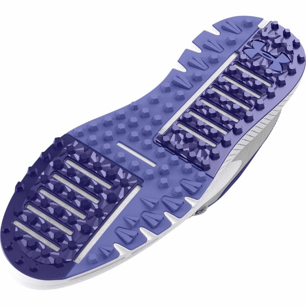 Under Armour Ladies Charged Breathe 2 Spikeless Shoes - White/Metallic Silver/Baja Blue Performance Golf Trainers