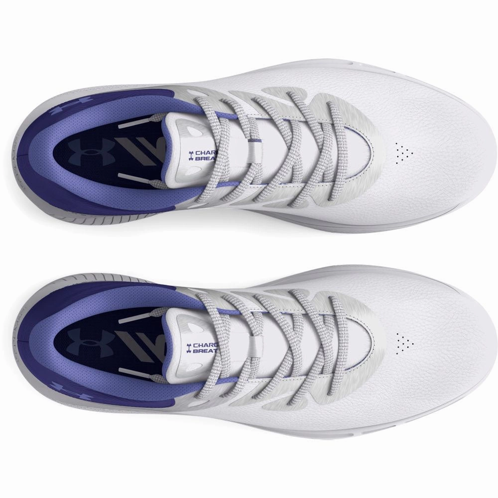 Under Armour Ladies Charged Breathe 2 Spikeless Shoes - White/Metallic Silver/Baja Blue Performance Golf Trainers
