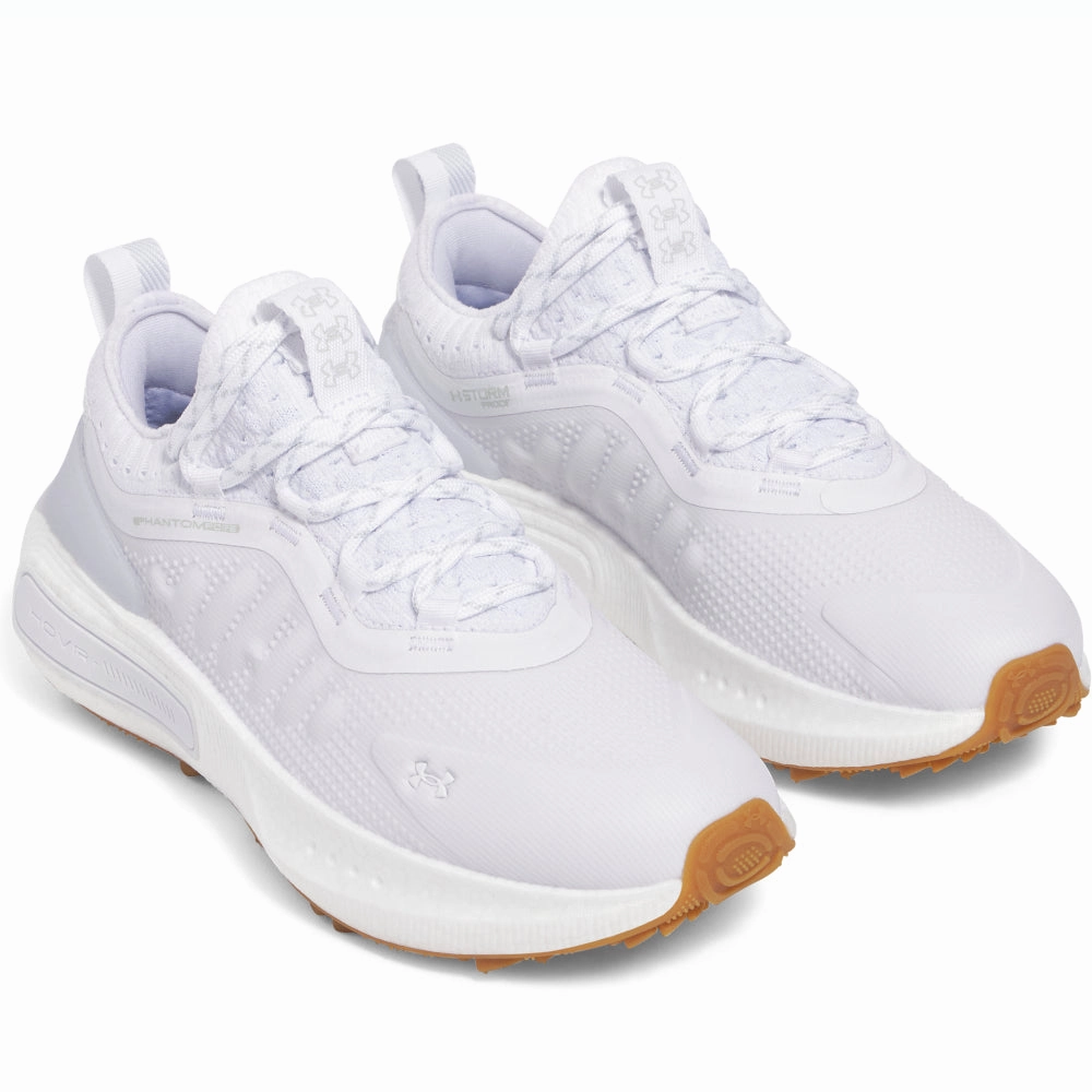 Under Armour Phantom Fore Ladies Spikeless Waterproof Shoes - White/White/Halo Gray Performance Golf Trainers