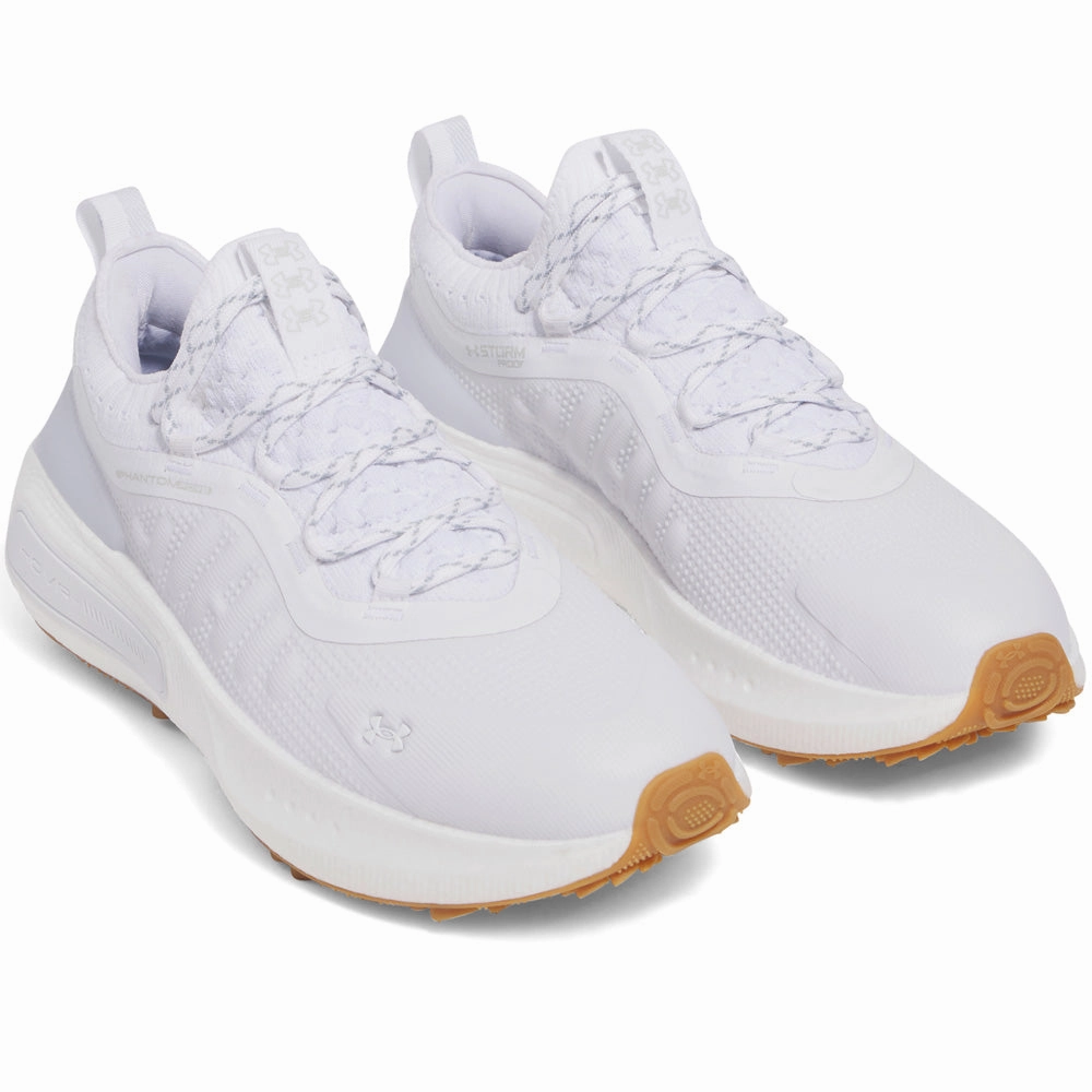 Under Armour Phantom Fore Spikeless Waterproof Shoes - White/White/Halo Gray Performance Golf Trainers