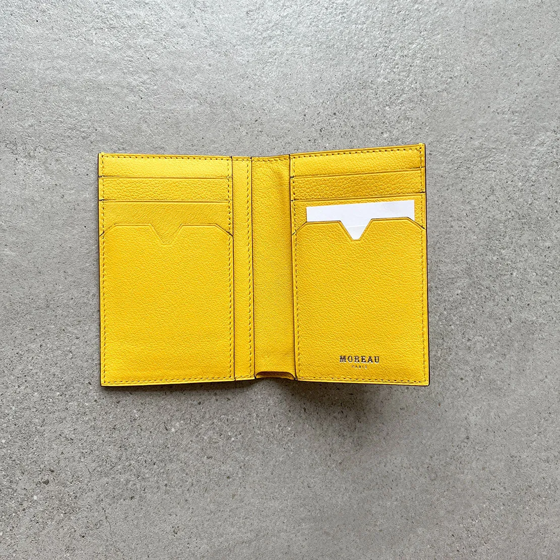 Vertical Wallet 6 CC Calf, Yellow Moreau Bags