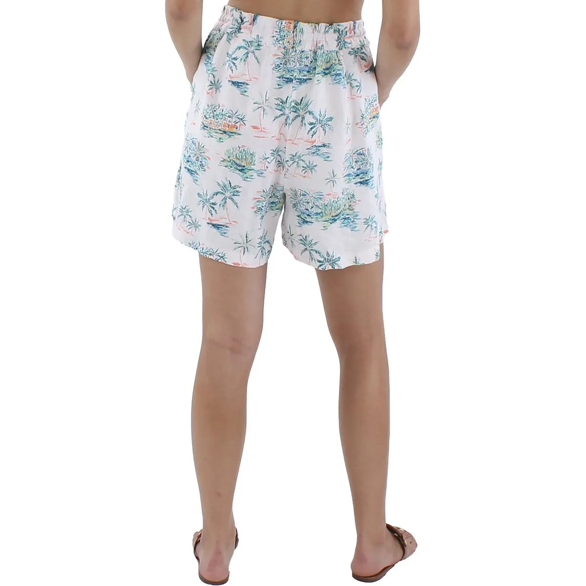 Village Womens Linen High Rise Flat Front Tie-Waist/Belted