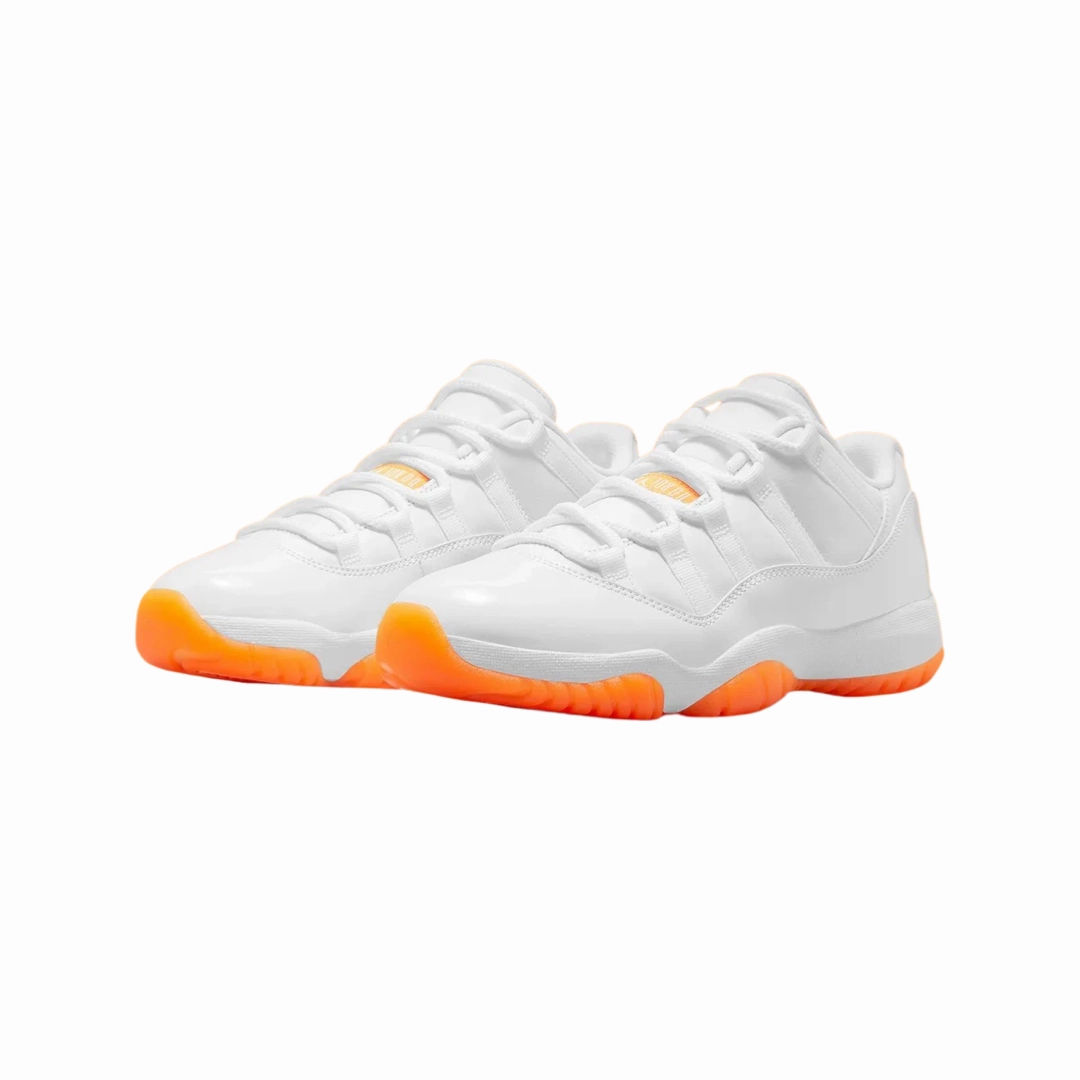 Women's Air Jordan 11 Low White Bright Citrus Basketball Shoes