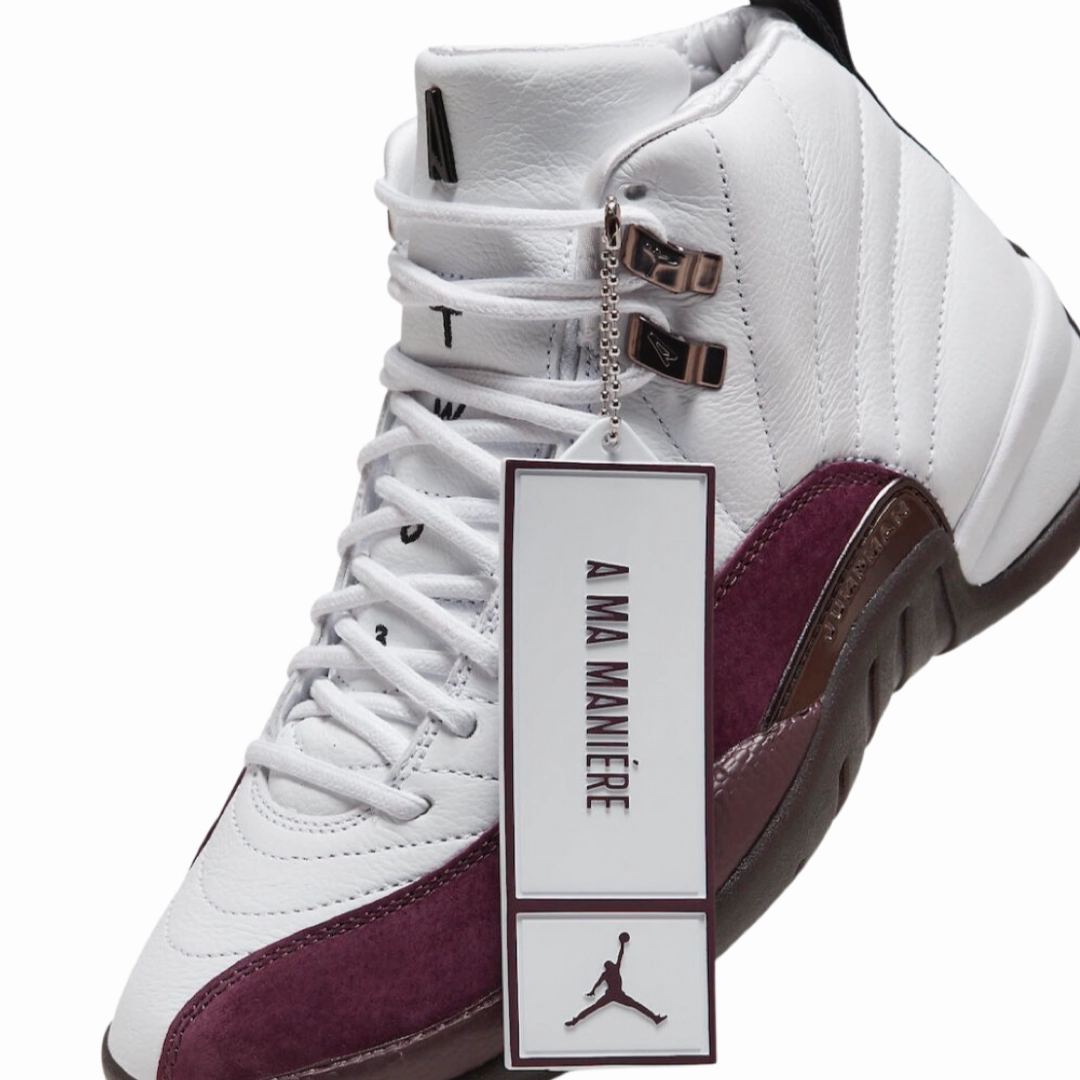 Women's Air Jordan 12 A Ma Maniere White Black Burgundy Crush Basketball Shoes
