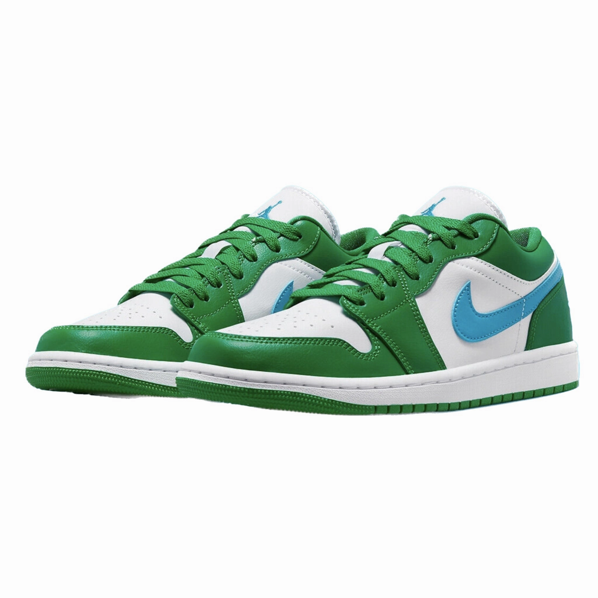 Women's Air Jordan 1 Low Lucky Green Aquatone White Basketball Shoes
