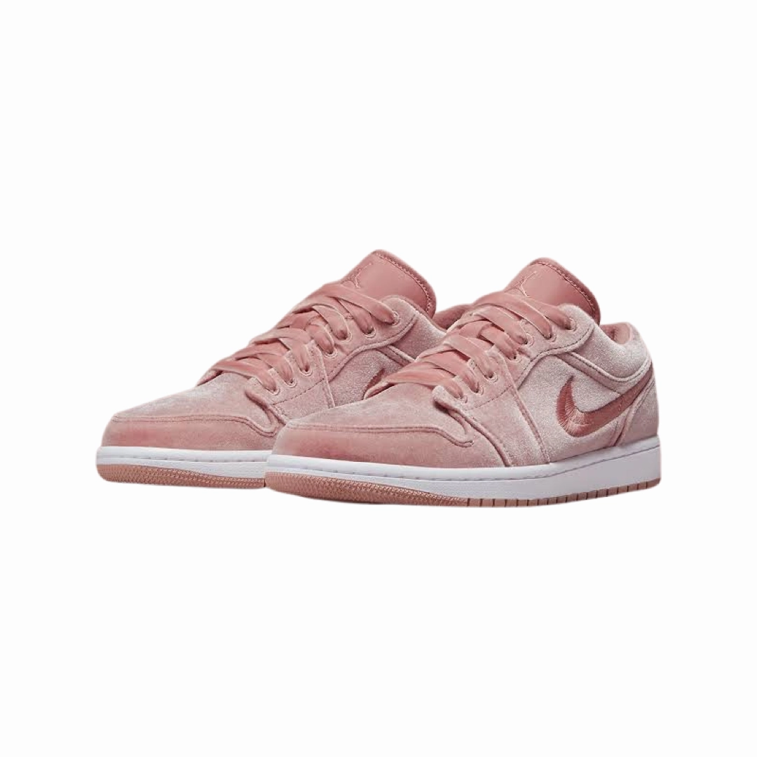 Women's Air Jordan 1 Low Pink Velvet Rust Pink White Basketball Shoes