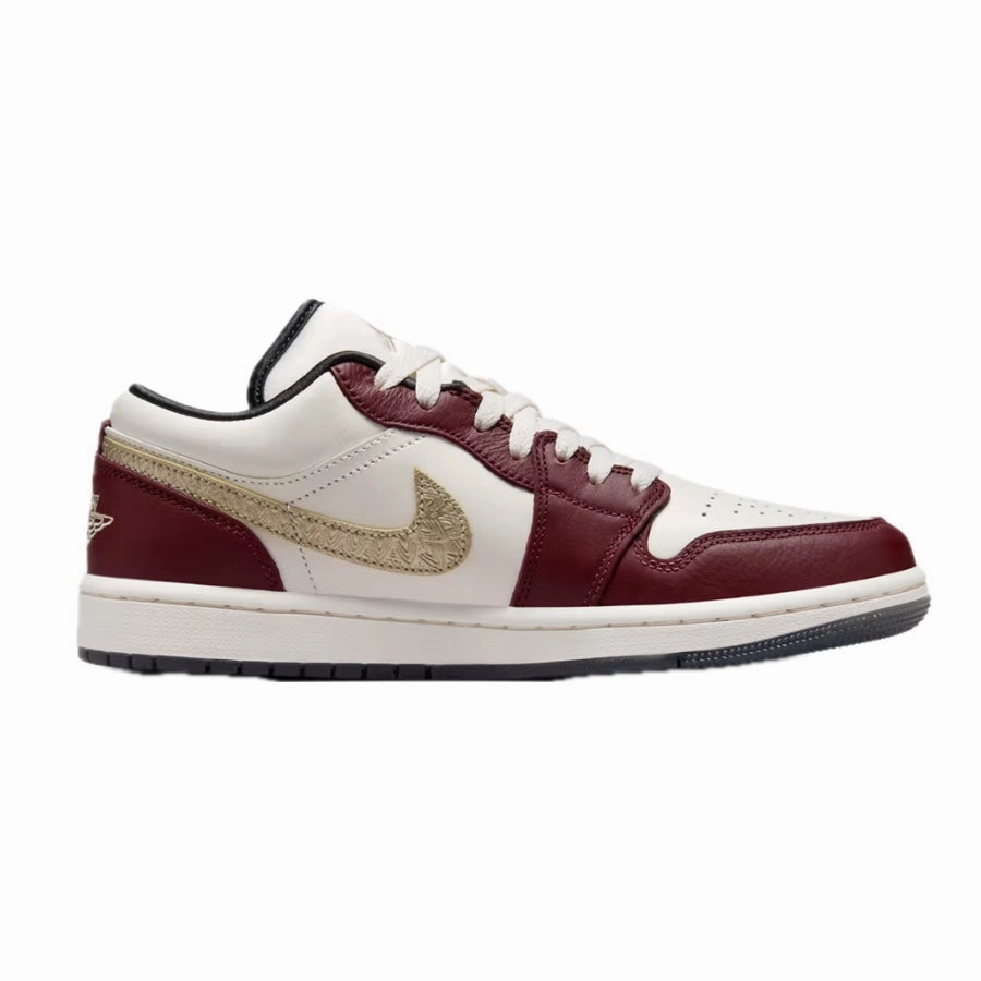 Women's Air Jordan 1 Low Year of the Dragon Sail Metallic Gold Grain Dark Team Red Dark Smoke Grey Basketball Shoes