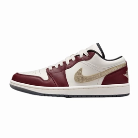 Women's Air Jordan 1 Low Year of the Dragon Sail Metallic Gold Grain Dark Team Red Dark Smoke Grey Air Jordan basketball shoes with classic look