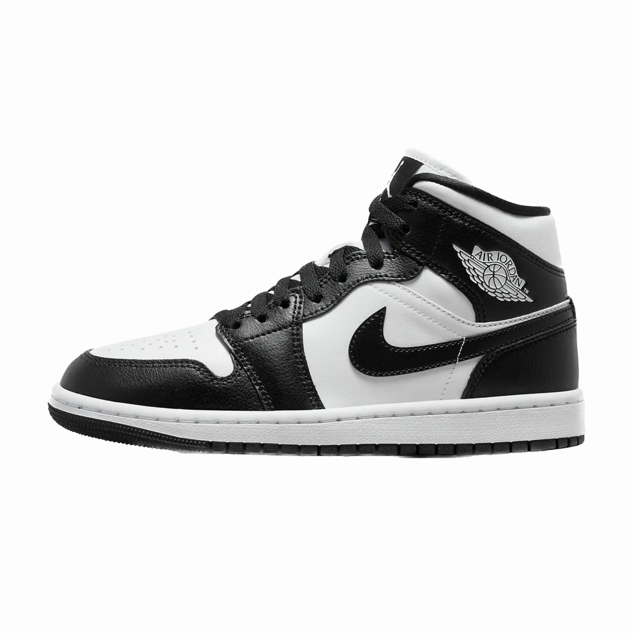 Women's Air Jordan 1 Mid Panda White Black White Air Jordan basketball shoes with classic look