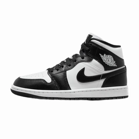 Women's Air Jordan 1 Mid Panda White Black White Air Jordan basketball shoes with classic look