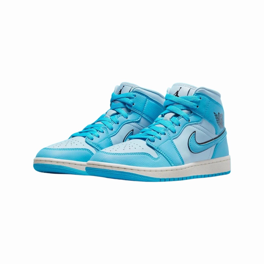 Women's Air Jordan 1 Mid SE Ice Blue Black Sail Dark Powder Blue Basketball Shoes