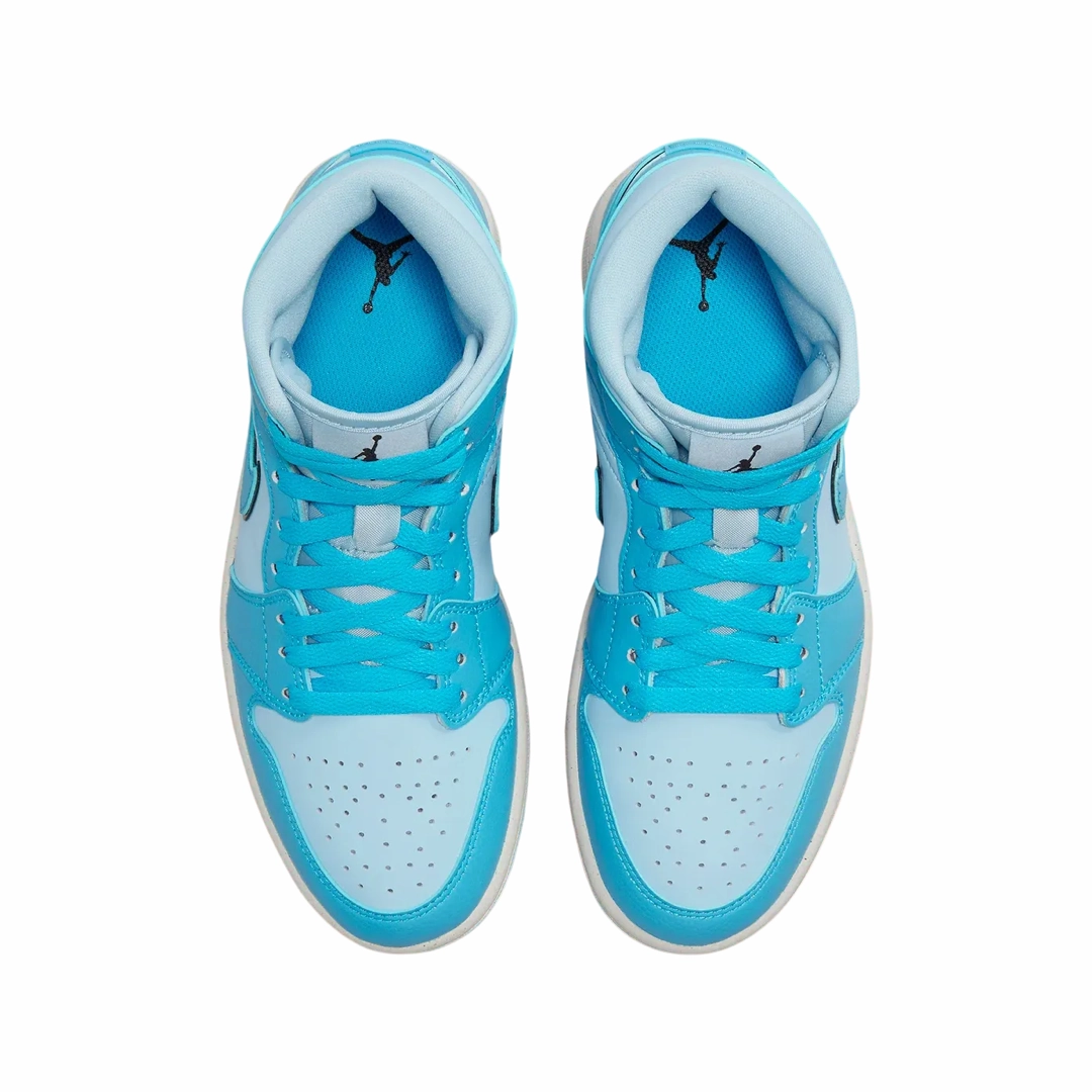 Women's Air Jordan 1 Mid SE Ice Blue Black Sail Dark Powder Blue Basketball Shoes