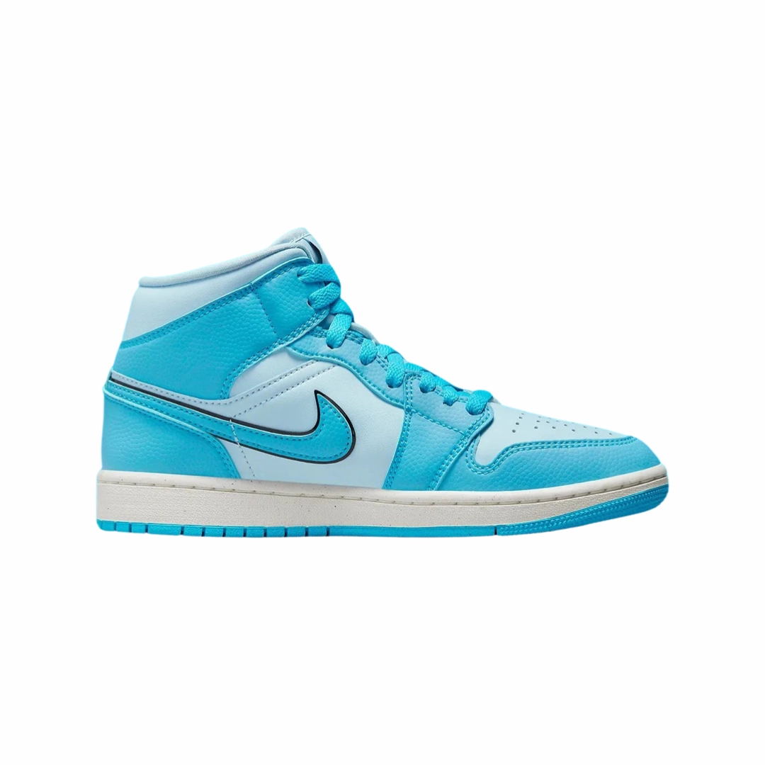 Women's Air Jordan 1 Mid SE Ice Blue Black Sail Dark Powder Blue Basketball Shoes