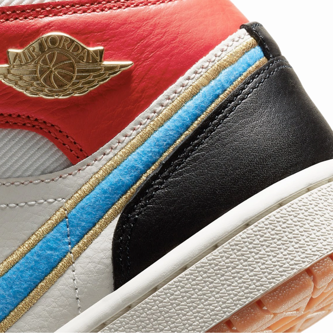 Women's Air Jordan 1 Mid SE Sail Photo Blue Chile Red Basketball Shoes