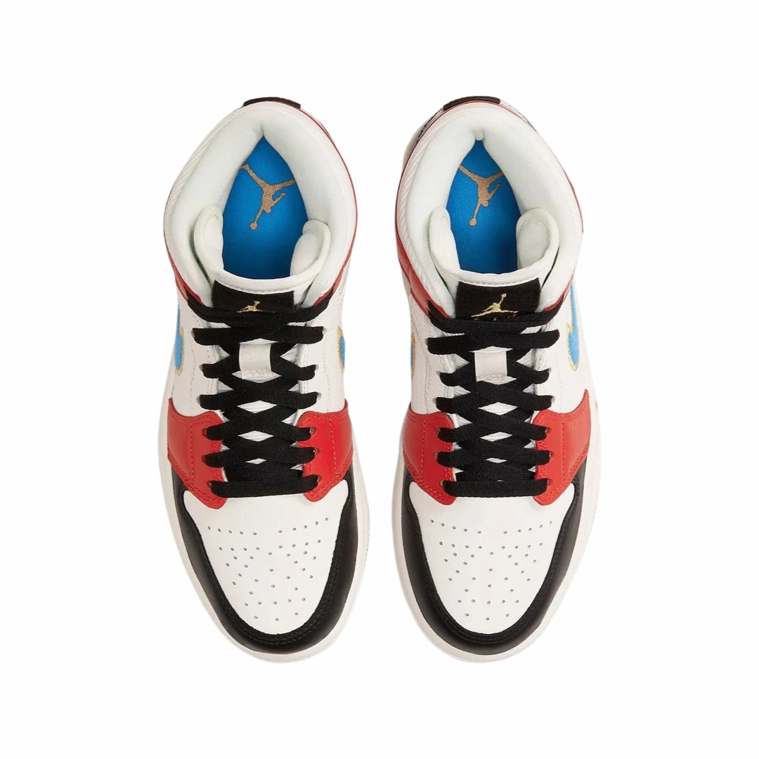 Women's Air Jordan 1 Mid SE Sail Photo Blue Chile Red Basketball Shoes
