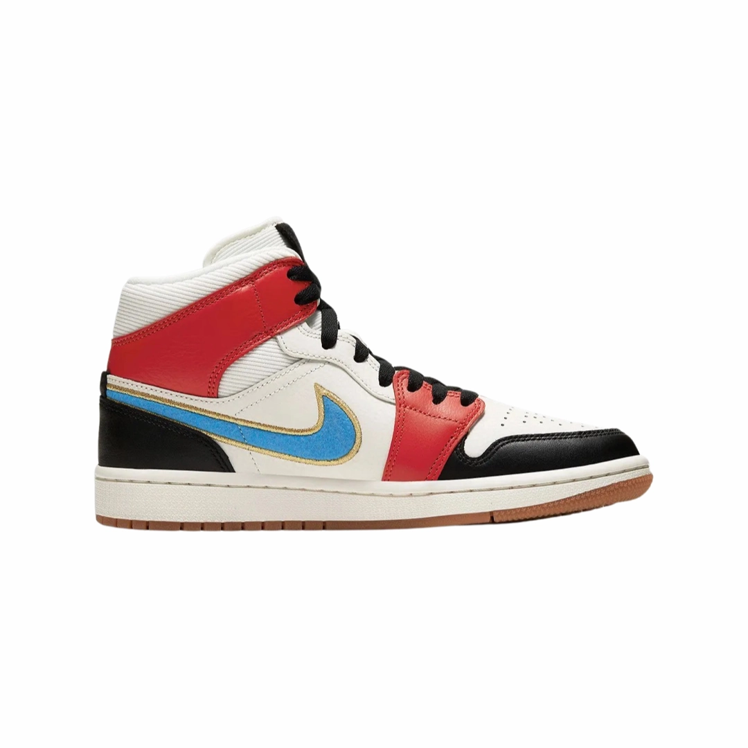 Women's Air Jordan 1 Mid SE Sail Photo Blue Chile Red Basketball Shoes