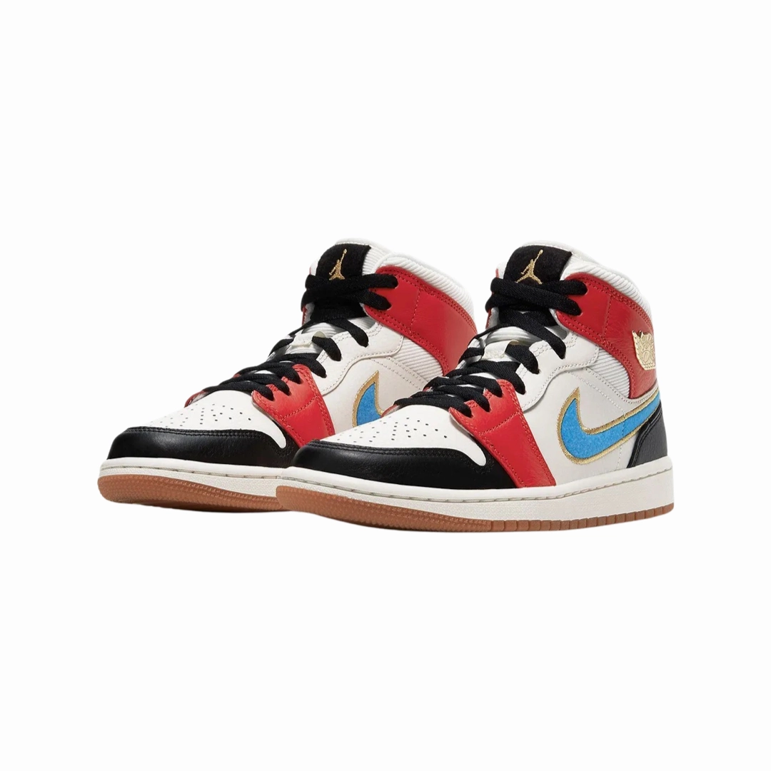Women's Air Jordan 1 Mid SE Sail Photo Blue Chile Red Basketball Shoes