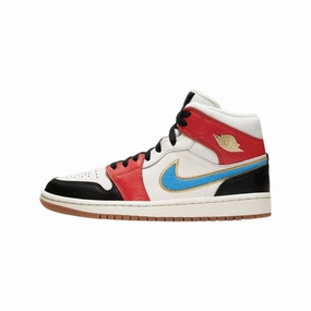Women's Air Jordan 1 Mid SE Sail Photo Blue Chile Red Air Jordan basketball shoes with classic look