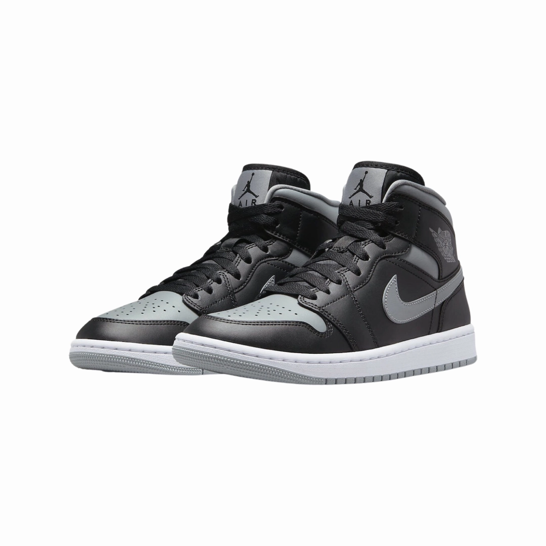 Women's Air Jordan 1 Mid Shadow 2022 Black Particle Grey White Basketball Shoes