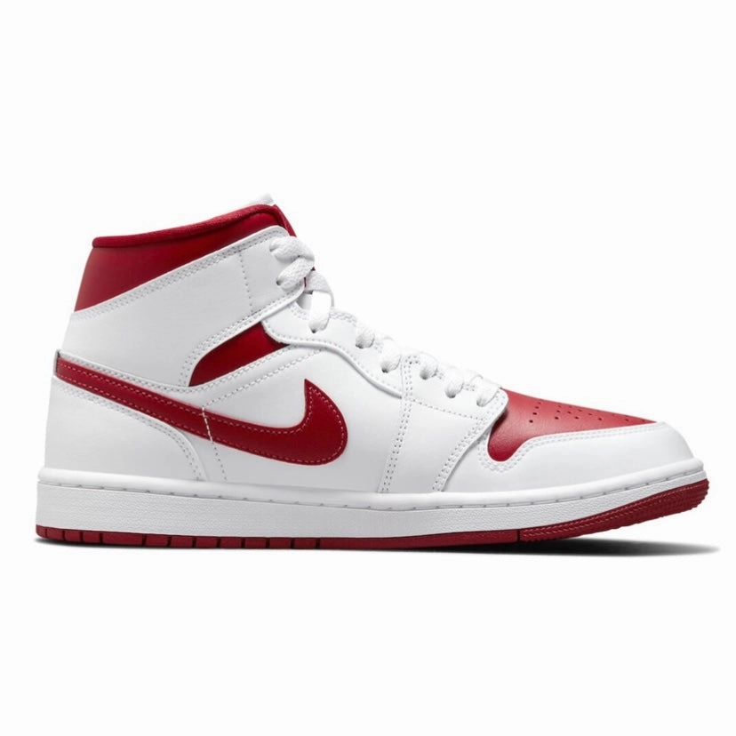 Women's Air Jordan 1 Mid White Pomergranate White Basketball Shoes