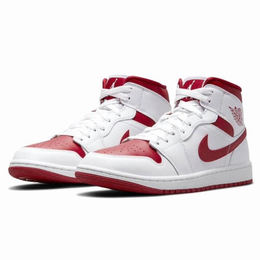 Women's Air Jordan 1 Mid White Pomergranate White Basketball Shoes